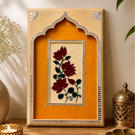 Handcrafted Floral Jharokha MDF Wall Art Panel